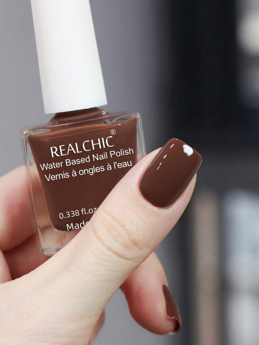REALCHIC 10毫升/瓶 咖啡棕色水性指甲油，快干、持久、可撕拉，适合女性和女孩美甲，秋冬季颜色，节日礼物