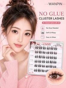 WANPIN WAN PIN Double-Tip Wheat Ear False Eyelashes Glue-Free Dynamic Exquisite Natural Voluminous One Cluster Two Buds Design Double-Segment C Curl 10-13mm Large Capacity - C - View 7