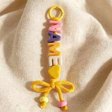 [Customized]1pc Personalized Acrylic Beaded Keychain, Handmade Nylon Rope, Acrylic Heart/Star Decoration, Birthday Gift, Backpack Decoration - Multicolor - View 10