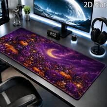 Large Gothic Fantasy Mouse Pad & Desk Mat – Mysterious Purple Pumpkin Garden; Suitable For Halloween And Autumn Decor; Soft, Stain-Resistant, Durable Computer Accessory; Compatible With PCs, Laptops, And Desktops; 2D Flat Design. - Mouse Pad - View 3