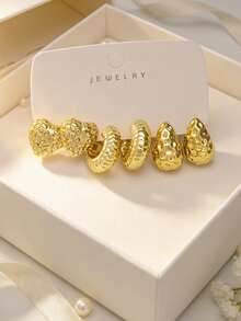 6/18Pcs Boho Multipack Gold Tone Earrings, Vintage Floral Heart Teardrop Statement Earring Pack, Fashion Jewelry Set For Women - Gold - View 8