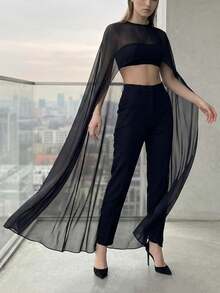 1pc Detachable Chiffon Minimalist Mid-Length Bridal Cape Shawl, Bridal Accessory For Photoshoot - Multicolor - View 5