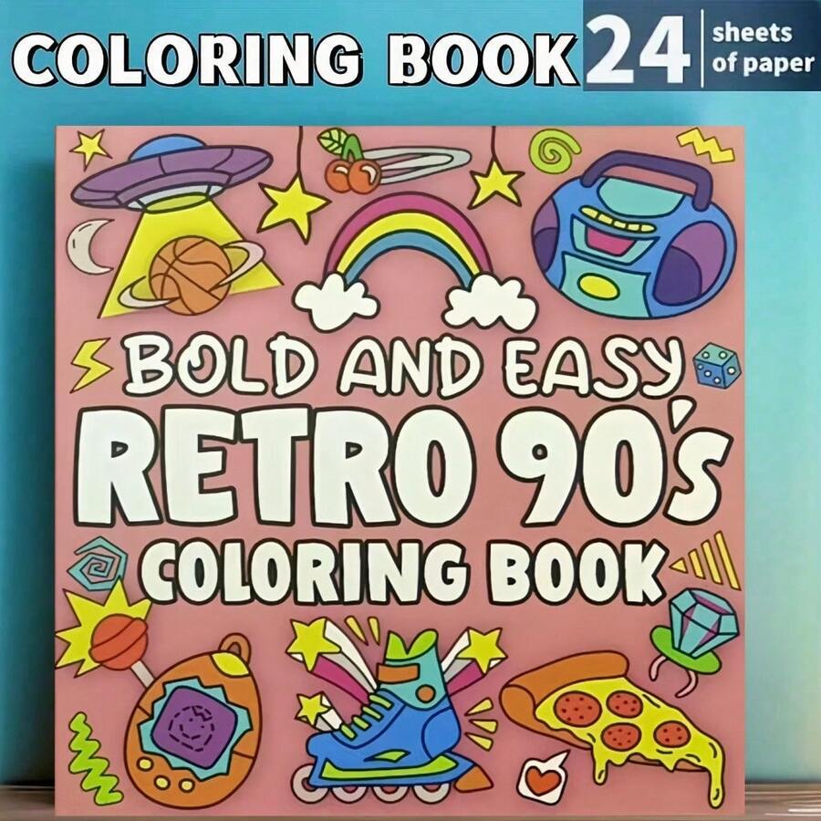 Bold And Simple 90s Retro Coloring Book: Minimalist Large Patterns For Adults And Children, Featuring 90s Lifestyle Elements, Large Print, Thick Lines, Helps You Relieve Stress And Relax - Vintage Coloring Book - View 1