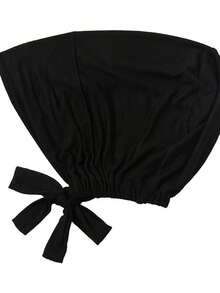 2pcs Women Headscarf Hairband Hat Set, Multi-Functional Basic Cap, Middle Eastern Festival Style, Elastic Hat For Abaya Matching, Organza Headscarf Hat Combo, Casual Style - Black - View 10