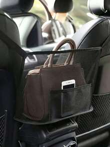 1pc Extra Large Canvas Car Storage Bag, Large Capacity Durable Hanging Back Seat Organizer, Multi-Compartment Back Seat Storage Bag, Suitable For Phone, Documents, Snacks, Charger, Travel Essentials, Space-Saving Universal Car Interior Accessory - Multicolor - View 3