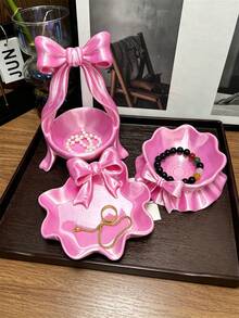 1pc Bowknot Decor Jewelry Tray, Girly Style Storage Box, Ring Holder/Jewelry Tray, Can Store Rings, Keys And Small Accessories, Earrings, Rings, Keys And Small Accessories Organizer Tray, Cute Decorative Storage Dish, Vanity Decor Accessory, Home Decor Bathroom Supplies - Multicolor - View 9