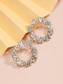 1 Pasang Anting Bunga Matahari Berlian Imitasi Persegi Berwarna-warni yang Berlebihan untuk Wanita, Perhiasan Liontin Telinga Berlian Imitasi Berwarna-warni dengan Desain Geometris Berongga Kreatif Bergaya Vintage - anting-anting - View 2