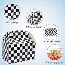 12pcs Black & White Checkered Gift Boxes, Racing Theme Party Snack Boxes, Party Favor Boxes, DIY Gift Bags, Triangle Snack Boxes With Handles, Suitable For Birthday Party Decor, Halloween, Christmas Decor, Racing Flag Birthday, Baby Shower And Kids Party Decor - A - View 3