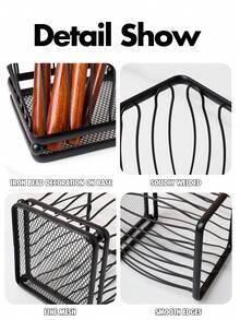 1pc Black Iron Draining Storage Rack, 6 Styles Available (Round/Square/Diamond), Kitchen Chopstick Holder Makeup Brush Bucket, Household Drill-Free Multi-Function Desktop Organizer Basket, Kitchen Utensils / Makeup Tools Universal Draining Storage Cylinder, Square Storage Box With Non-Slip Feet - View 6