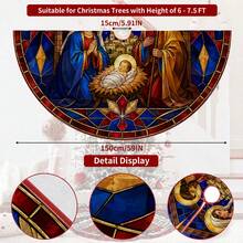 1pc Painted Glass Nativity Scene Christmas Tree Skirt, Elegant Color Holiday Decor, 5 Sizes, Unisex Holiday Gift, Suitable For Home And Party Christmas Home Decoration - Stained Glass Nativity Scene - View 10