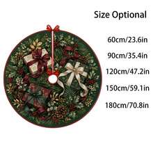 1pc Dark Green Velvet Bow Gift Box Pattern Christmas Tree Skirt, Elegant Color Holiday Decor, 5 Sizes, Unisex Holiday Gift, Suitable For Home And Party Christmas Home Decoration - Dark Green Velvet Bow Gift Box - View 3