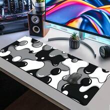 1 pieza Alfombrilla de ratón extra grande, patrón minimalista lindo en blanco y negro, adecuada para escritorio de oficina pequeño, almohadilla de teclado de portátil, tapete de protección de escritorio, base de goma antideslizante, múltiples tamaños disponibles, adecuada para el hogar - Alfombrilla de ratón en contraste blanco, negro y gris - Ver 4