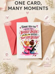 1pc Best Friend Greeting Cards, Birthday Thank You Gratitude Cards With Envelopes, Unique Friendship Birthday Gift Cards For Women Bestie - View 8