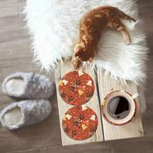 4pcs 2D Flat Christmas Wooden Coasters, Coffee Mats, Tabletop Protection Pads, Restaurant Table Decor, Home Decor, Coaster Set, Holiday Decorations, Holiday Gift - Multicolor - View 5