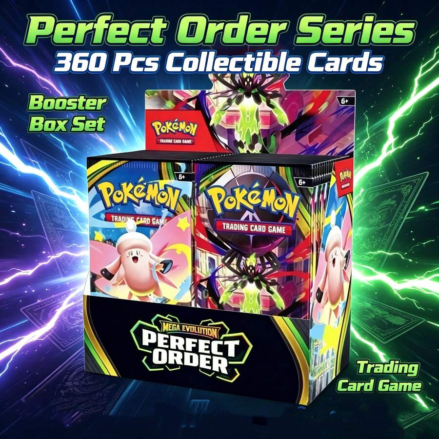 asmodee 10pcs/60pcsPokemon TCG Perfect Order Booster Box, Mega Evolution Series Trading Cards, Collectible Game Card Set, Hobby Gift For Kids & Collectors - Style Random - View 1
