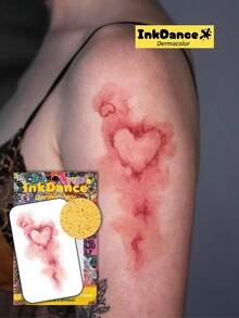 1 Kit "Bloody Heart" Temporary Tattoos, Fake Tattoos, Waterproof, Authentic Tattoo Look, Halloween Scar, Blood Injury Cut Scratches Stitches, Scary Makeup, Colorful, InkDance Ink Dance, Easy To Apply And Remove, Men, CSD067 - Multicolor - View 1