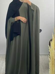1 buah Gaun Muslim Lengan Kelelawar Warna Polos, Pakaian Sholat & Luar Ruangan yang Konservatif, Abaya Klasik Serbaguna untuk Pakaian Sehari-hari Wanita, Cocok untuk Semua Musim - MultiWarna - View 3