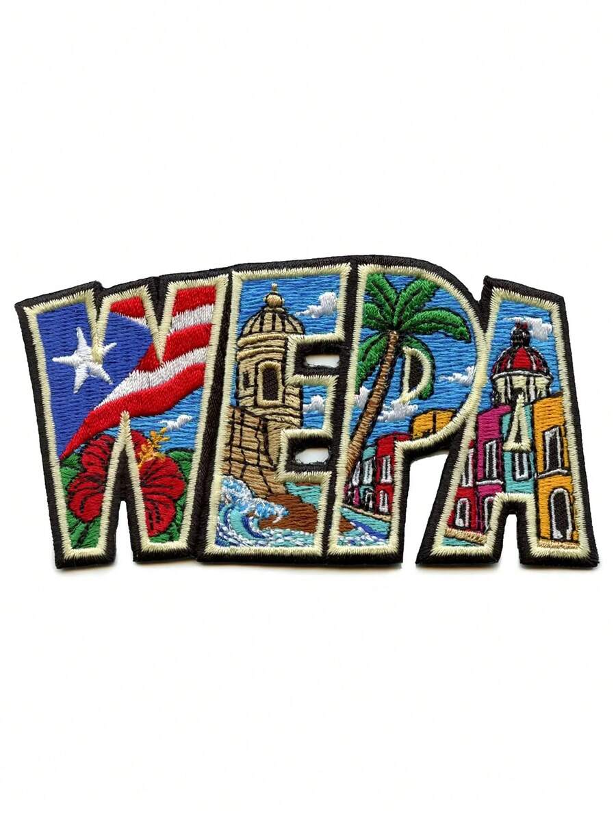 1pc/2pcs/3pcs/4pcs Wepa Collage Patch Script Travel Souvenir Embroidered Iron-On - Multicolor - View 1
