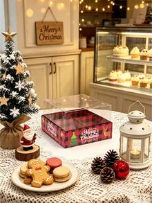 1pc/4pcs/10pcs Christmas Style 4-Compartment Box With Lid, Independent Partition Storage, Suitable For Macarons, Cookies, Candies, Private Baking Packaging - View 6