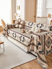 1pc Bohemian Style Sofa Throw Blanket, All Season, Pet Friendly, Dustproof Sofa Cover, With Tassels, Suitable For Living Room And Kitchen, Machine Washable, Sofa Blanket - Grey - View 4