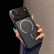 Original Metal Color Magnetic Charging Phone Case Compatible With IPhone 18 Pro Max 17 16 15 14 13 Large Window Electroplated Shockproof PC Protective Shell - Black - View 3