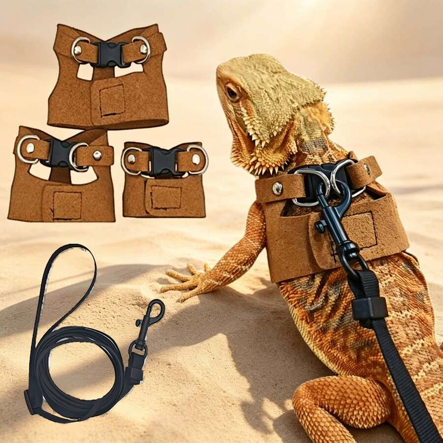 4pcs (3 Sizes Harness + 1 Leash) Reptile Leash And Harness Set, Lizard Squirrel Leash, Comfortable And Durable Harness-Style Leash For Walking, Anti-Escape And Anti-Loss For Outdoor Climbing - View 1
