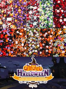 85g/3oz Chispas de Caramelo de Calabaza de Halloween, Perlas Naranjas Mezcladas con Fantasmas Blancos y Murciélagos Negros Monstruos, Mezcla de Perlas, Perfecto para Decoración de Pasteles, Horneado, Helado, Galletas, Decoración de Cupcakes, Suministros de Halloween - Multicolor - Ver 3