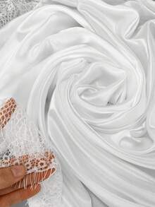 1pc Elegant White Satin Floral Lace Trim Hijab Headscarf, Back Knot Bow Design, Smooth Silky Headwrap, Suitable For Daily Wear And Party - White - View 5