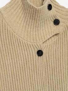 DEEKA Autumn/Winter New Women's European And American Style Fashion Minimalist Versatile High Neck Knit Cardigan Jacket - Khaki - View 8