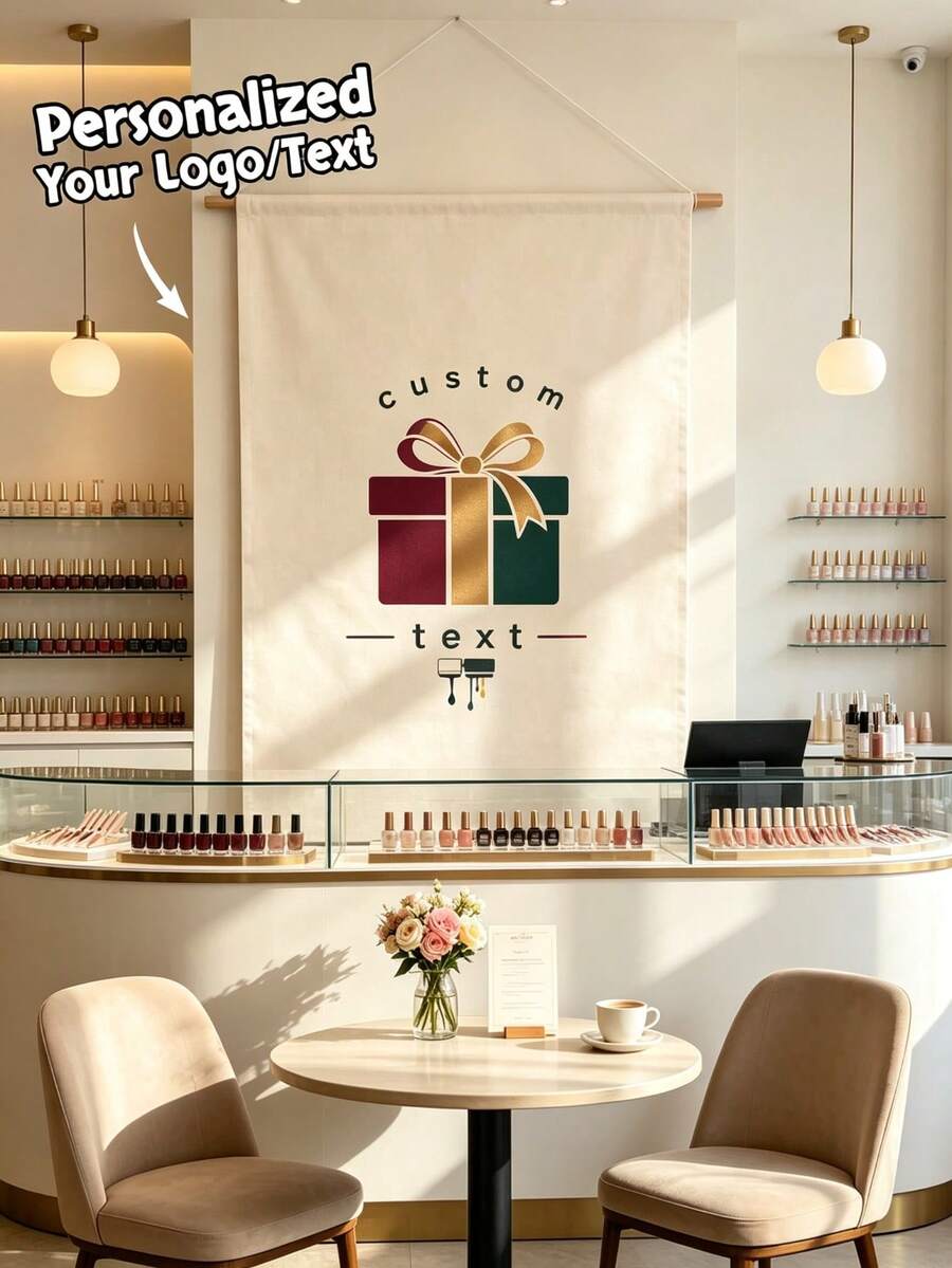 1pc Customized Logo Vertical Commercial Sign, Personalized Your Logo/Text Hanging Fabric Banner, Market Display, Pop-Up Store Brand Promotion, Booth Exhibition - Multicolor - View 1