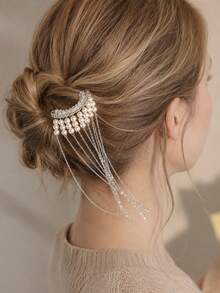 1pc Pearl Tassel Hair Stick, Elegant Minimalist Modern Hair Accessory For Women, Versatile For Daily Home Wear - Multicolor - View 4