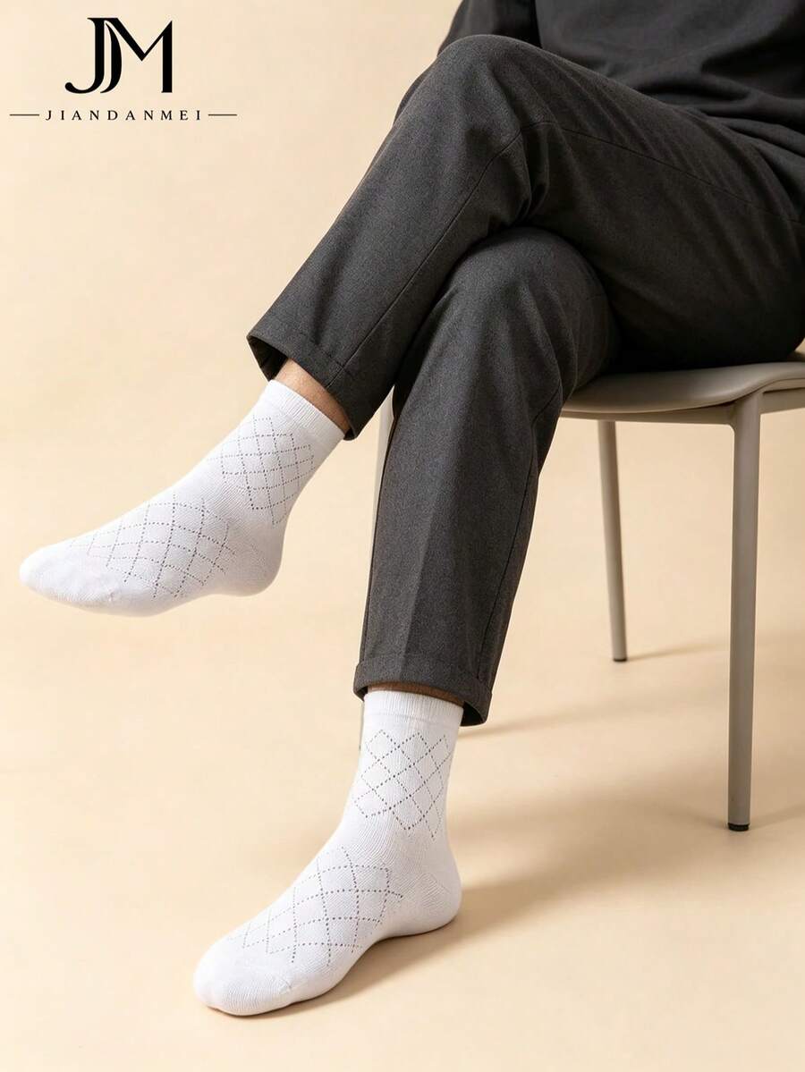 Business Diamond Pattern Men's Mid-Calf Socks Cotton Breathable Multi-Color Casual Commute Socks - Multicolor - View 1