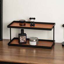 2-Tier Metal Desktop Storage Rack With Leather Pad, Cosmetic Organizer, Bathroom Vanity Perfume And Makeup Display Stand - Multicolor - View 4