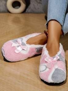 Casual Indoor Slippers Comfortable Warm Home Slippers Cute Heart Pattern Bow Women's Shoes - Grey - View 5