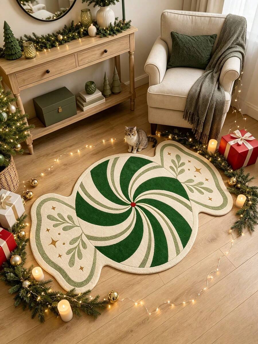 1pc Green Candy Decor Rug, Thickened Rug, Thick Rug, Plush Rug, Autumn/Winter Rug, Thickened Rug, Decor Rug, Bedroom Decor, Small Rug, Rug, Home Decor, Living Room Rug, Living Room Small Rug, Bedroom Rug, Living Room Home Decor, Outdoor Rug, Washable Rug - Multicolor - View 1