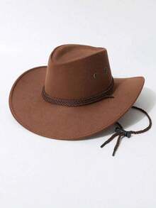 1pc Unisex Western Cowboy Hat, Sun Protection Jazz Hat, Suitable For UK Summer Sunshade, Outdoor Activities, Horse Riding, Resting, Party, Photography, Foldable And Portable - Three-rope Cowboy Hat - View 3