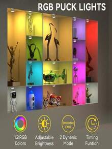 1pc Battery Powered LED Push Light, Wireless 12-Color RGB, Adhesive Mount, Suitable For Wardrobe, Bedroom, Wall, Under Cabinet, Battery Operated Puck Light - Multicolor - View 2