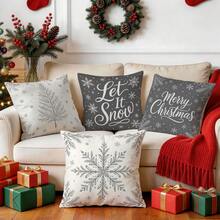 4pcs/1pc Christmas Snowflake Pattern Pillow Covers, Single-Sided Printed Pillow Covers, Suitable For Living Room, Bedroom, Home Decor, All-Season Pillow Covers - Multicolor - View 8