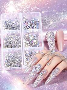 1 Kotak Rhinestone Bulat Kaca Datar Belakang yang Dapat Digunakan Kembali untuk Dekorasi Seni Kuku AB - MultiWarna - View 4
