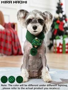 Custom Knitted Winter Pet Christmas Scarf With Pom Pom, Soft & Warm Cat Dog Shawl, Red & Green Color With White Trim, Machine Washable Filling, Suitable For Small & Medium Pets, New Year Pet Neck Accessory, Cat Christmas Decoration - Multicolor - View 2