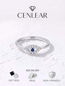 1pc 925 Sterling Silver Minimalist Demon Eye Blue Zirconia Ring, Everyday Wear For Women - Evil Eye - View 2