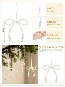 1/6pcs Christmas Pearl Bow Hanging Decorations, Christmas Tree Decor, Twisted Rope Bows, Suitable For Wreaths, Gift Wrapping And Wedding Decorations, Christmas Ornaments - Multicolor - View 6