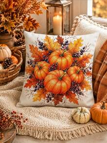 Thanksgiving Home Decor Table Runner, Throw Pillow, Placemat, Autumn Tablecloth, Orange Pumpkin Maple Leaf Berry Pattern, Rustic Country Harvest Tablecloth, Kitchen Dining Table Decor, Indoor Outdoor Home Decoration - Multicolor - View 7
