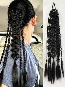 Women's Mixed Color Braided Ponytail Wig, 1pc 24 Inch Bubble Ponytail, Heat-Resistant Synthetic Fiber Wig,Braided Extensions,Hairstyle Accessories,Suitable For Women's Daily Wear And Music Festivals - Multicolor - View 13