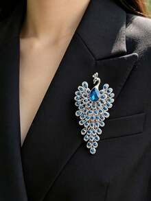 1 buah Bros Anti-Paparan Bentuk Merak, Pin Jas, Bros Wanita Vintage Berhiaskan Berlian Imitasi Mewah Bentuk Phoenix - Biru - View 4