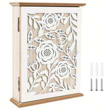 Lockable Wooden & Metal Key Cabinet - 6-Hook Wall-Mounted Key Storage Organizer, Tree Branch Design, Suitable For Home, Hallway, Office - Can Store House Keys, Access Cards, Remote Keys (No Assembly Required) - White - View 9
