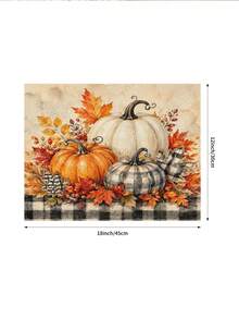 Thanksgiving Kitchen Decor Table Runner, Throw Pillow, Placemats, Autumn Black & White Plaid Pumpkin Maple Leaf Berry Pattern Table Runner, Farmhouse Rustic Vintage Style Dining Table Kitchen Decoration - Multicolor - View 6