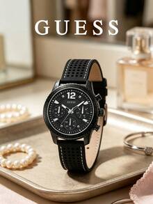 GUESS W1025L3 女款石英計時碼錶，槍灰色錶殼，測速錶圈，黑色錶盤，穿孔矽膠錶帶，女款運動手錶 - 寬1025長3 - 查看 1