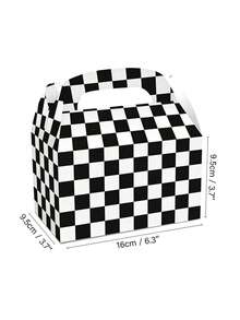 5pcs Black & White Checkered Gift Boxes, Racing Theme Party Snack Boxes, Party Favor Boxes, DIY Gift Bags, Triangle Snack Boxes With Handles, Suitable For Birthday Party Decoration, Halloween, Christmas Decoration Gift Boxes, Packaging Boxes - Multicolor - View 5