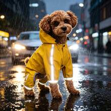 1pc Pet Hooded Raincoat With Extra Large Brim, Polyester Material, Reflective Strips, Full Protection, Adjustable Magic Waist Strap, Cute Animal Pattern, Waterproof Design, Suitable For Small And Medium Dogs All Year Round, Waterproof Dog Raincoat, Hooded Dog Raincoat, Dog Raincoat - Multicolor - View 14